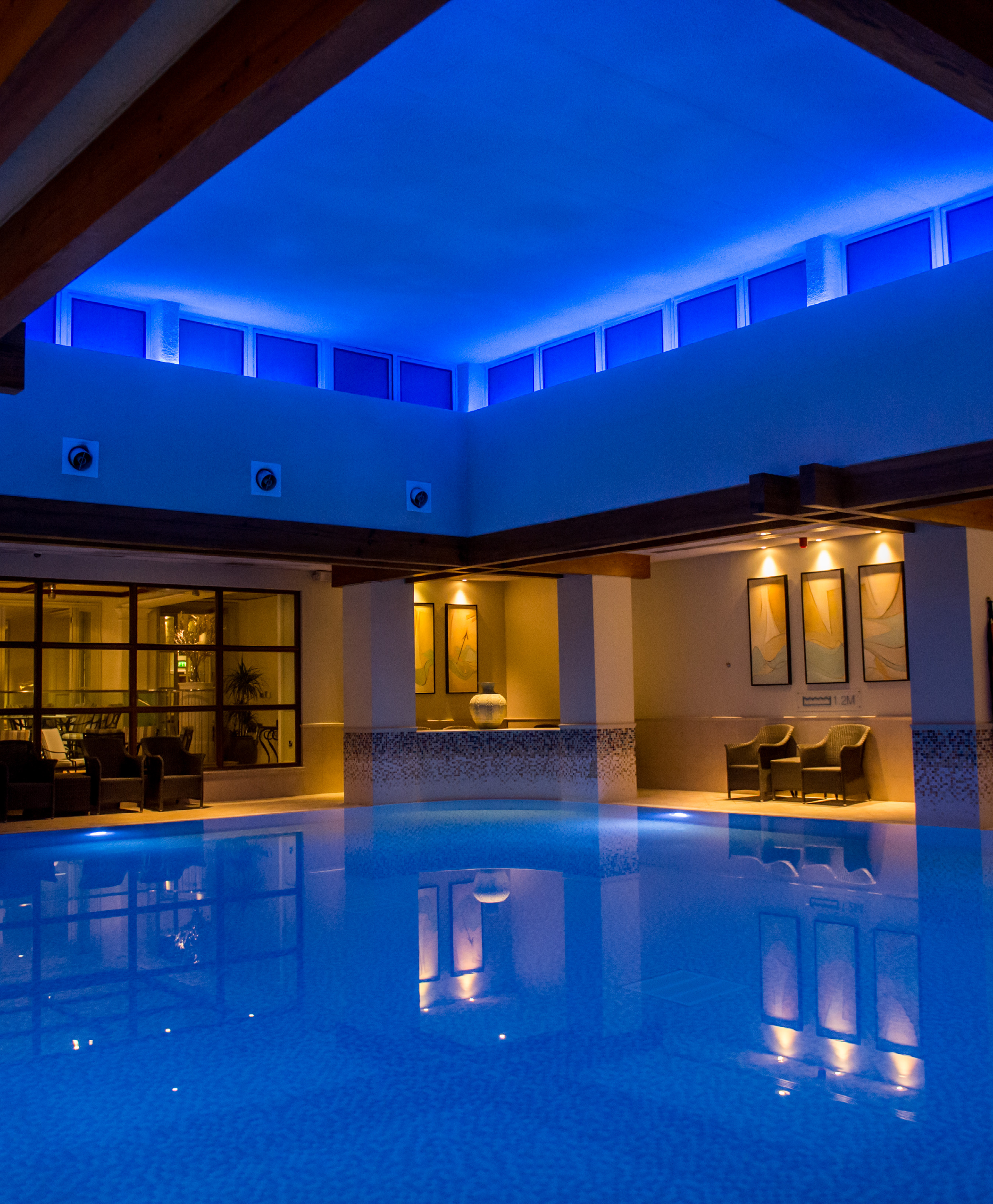 Swimming pool with blue lights