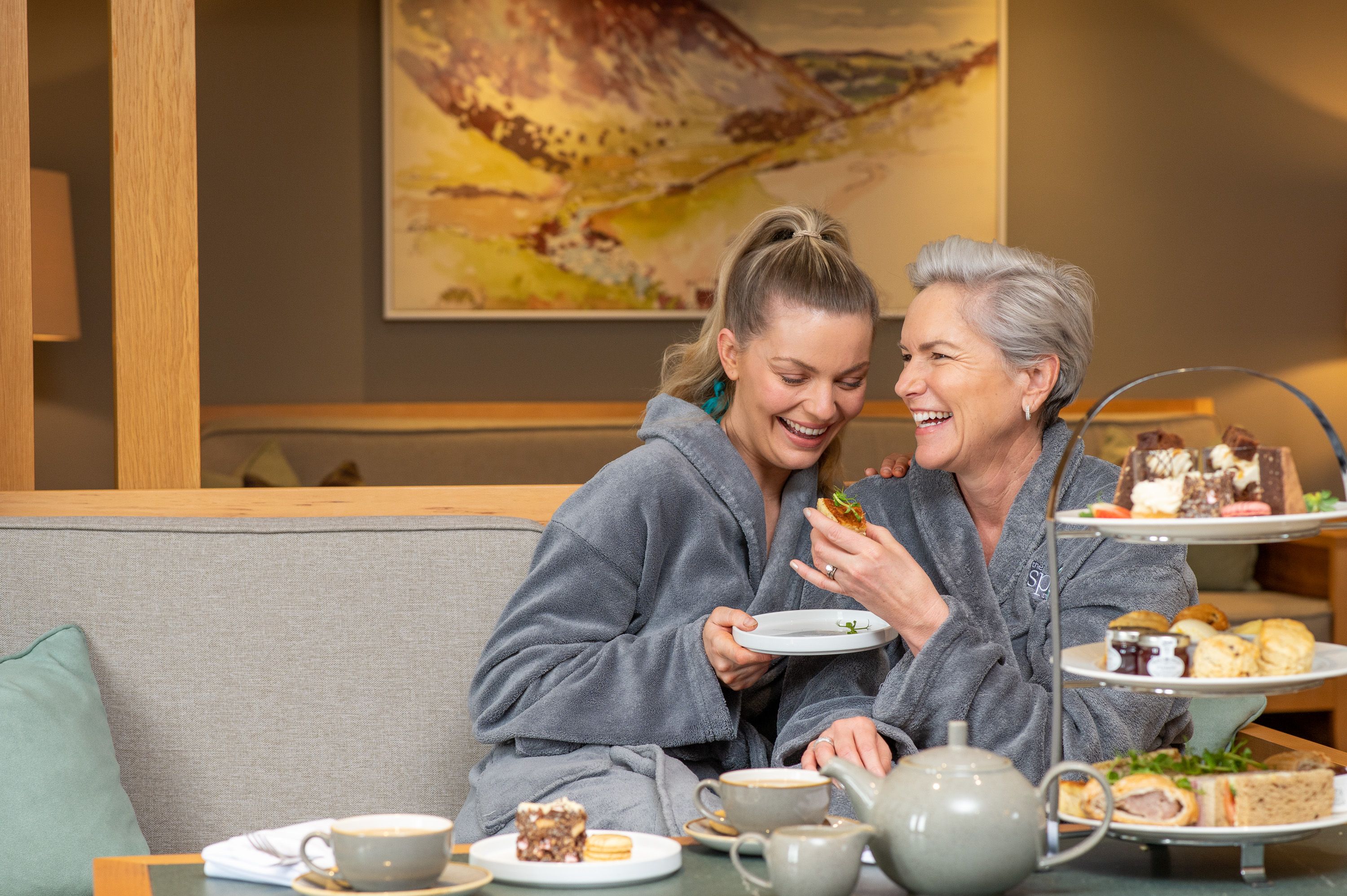 Mother and daughter enjoying an afternoon tea in our spa