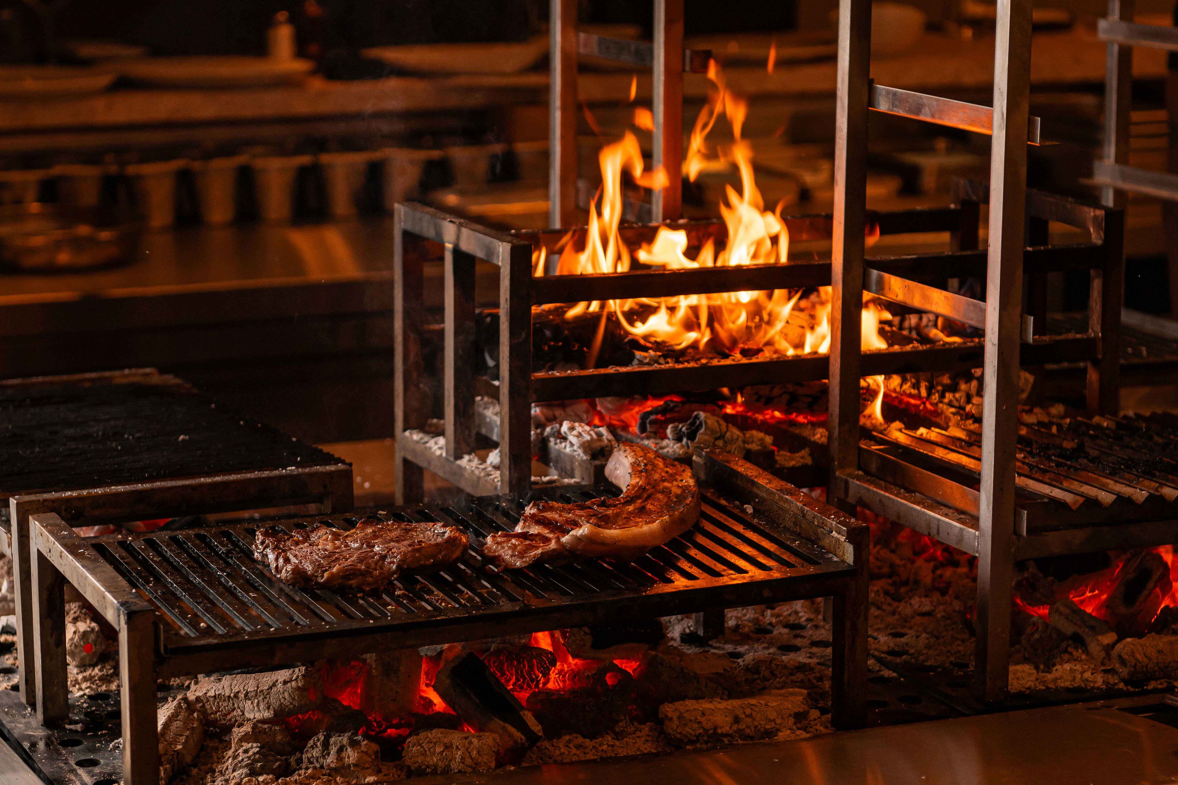 Meat on open air grill